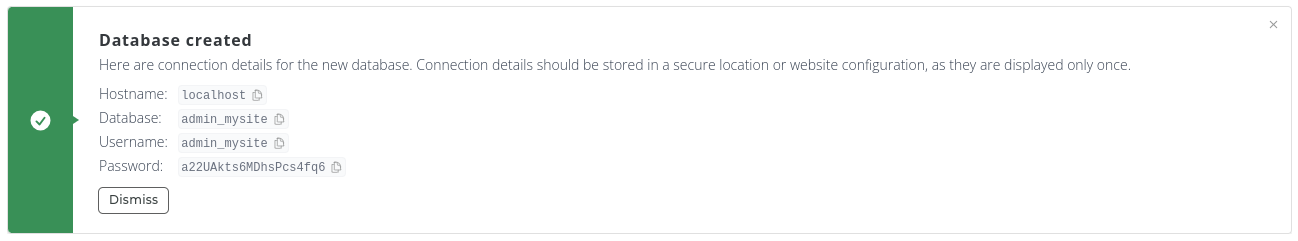 Database Created Message