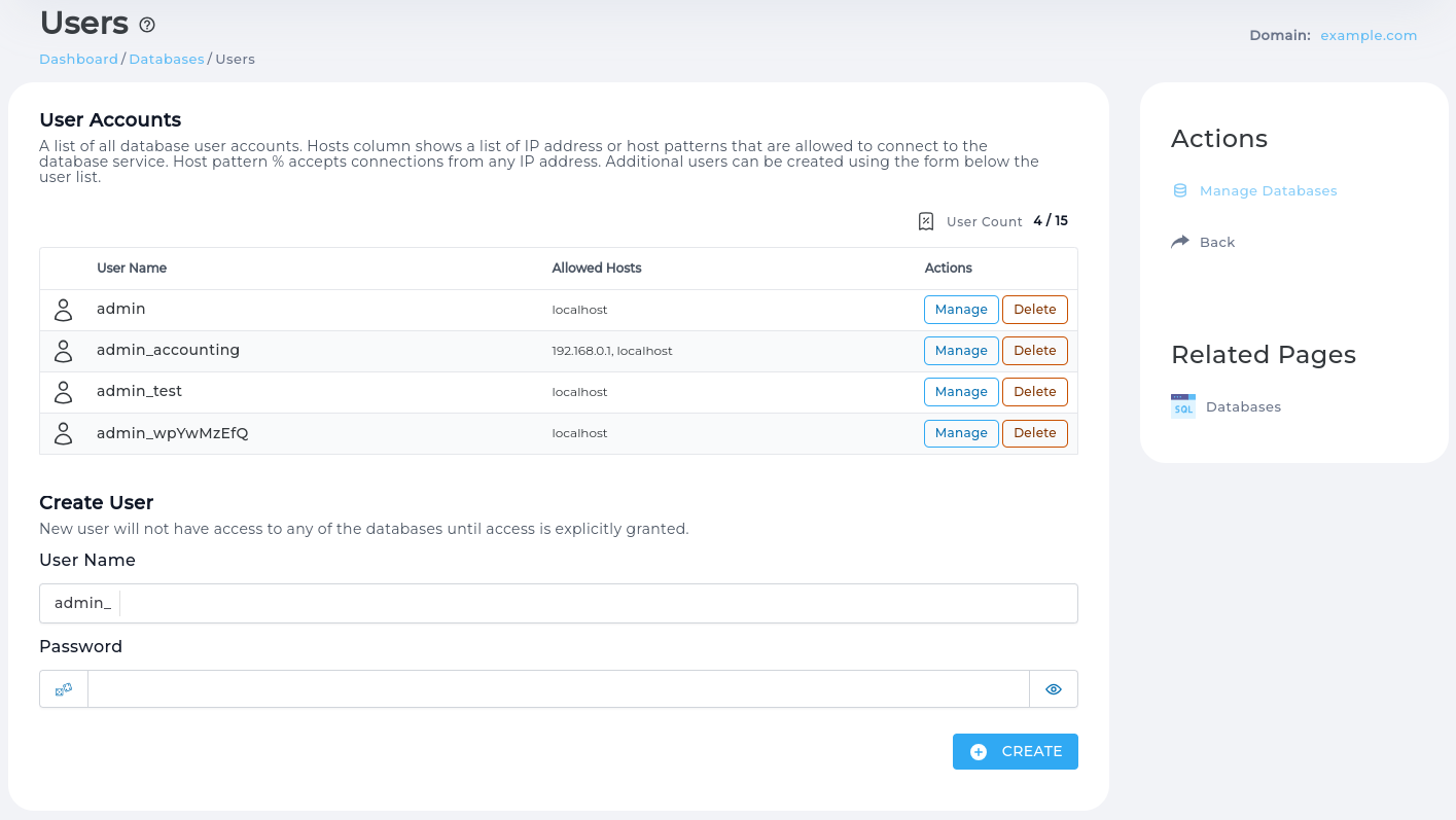 Databases index page