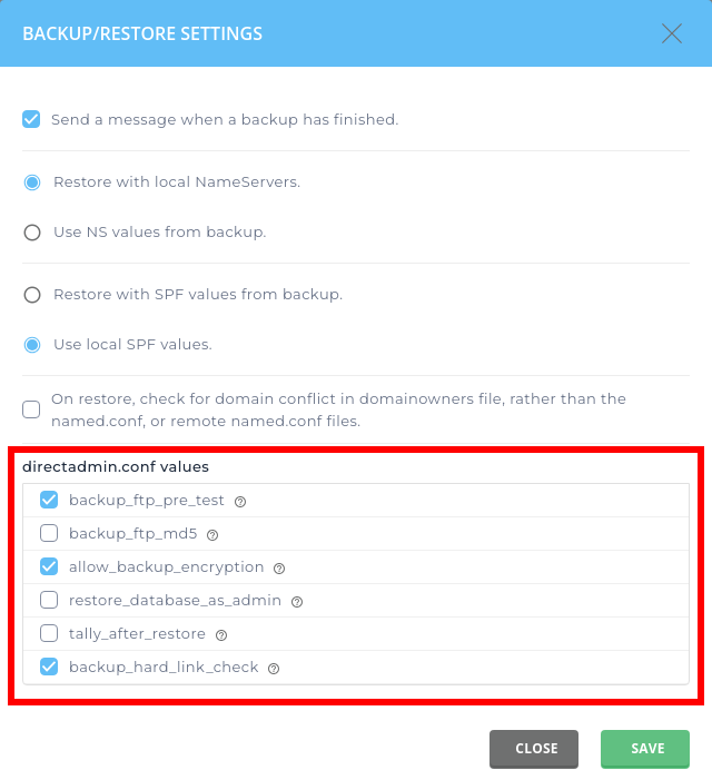 Backup-related directadmin.conf settings