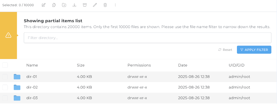 Large directory warning
