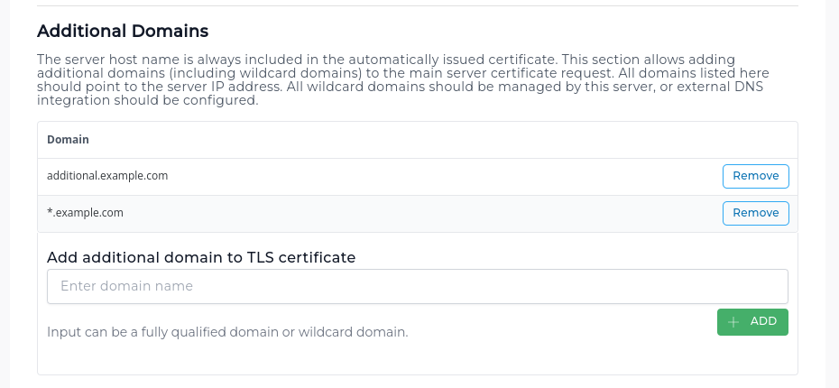 ACME Settings, Additional Domains section