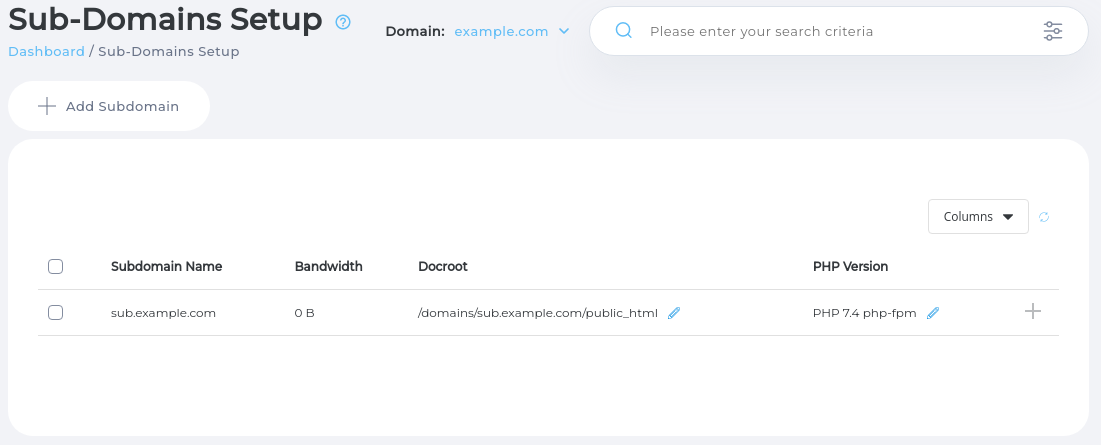 Subdomain list